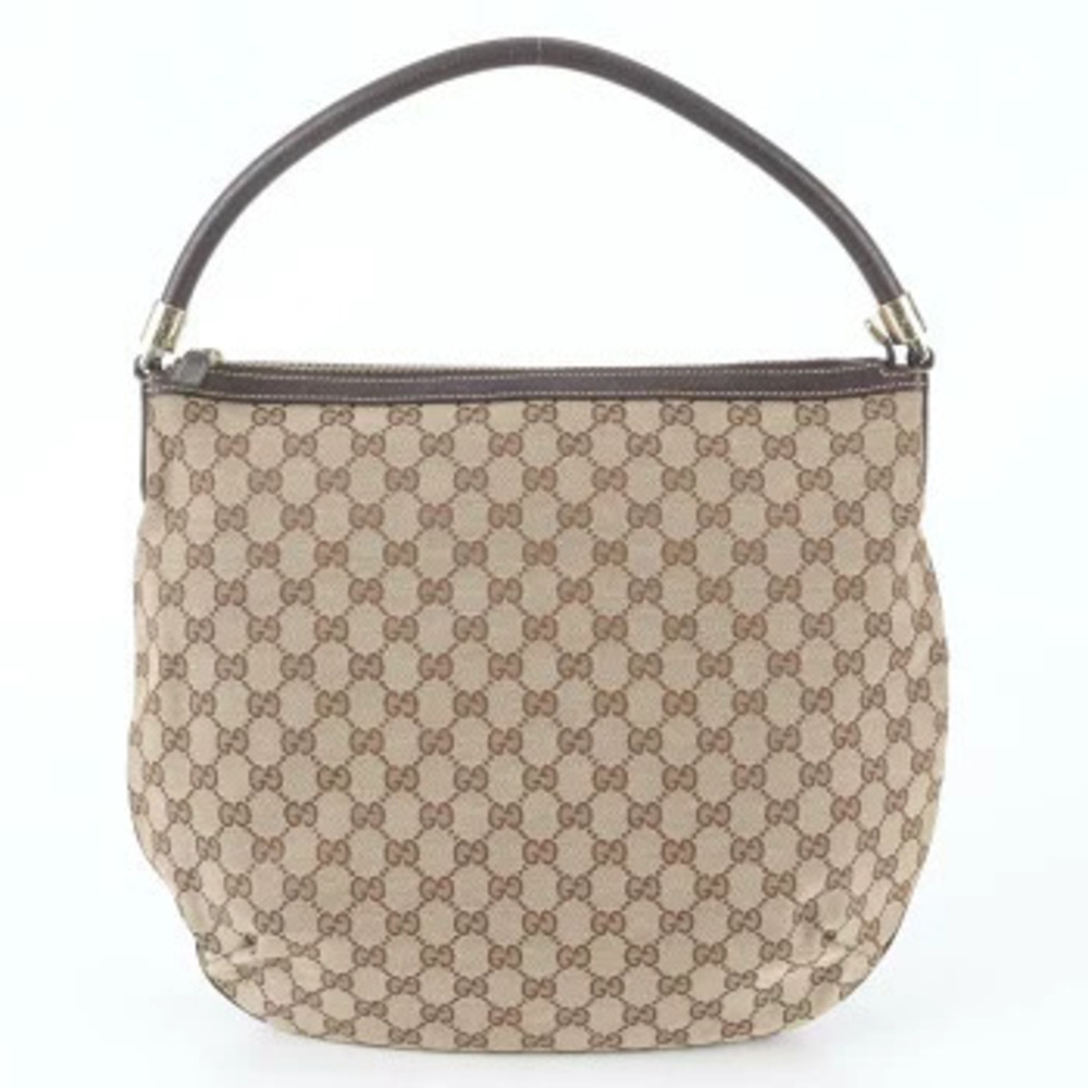 Gucci GG Canvas Hobo Shoulder Bag Leather Hobo Brown